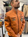 Blouson homme cuir agneau coloris orange disponible chez Ambiance cuir TOURS